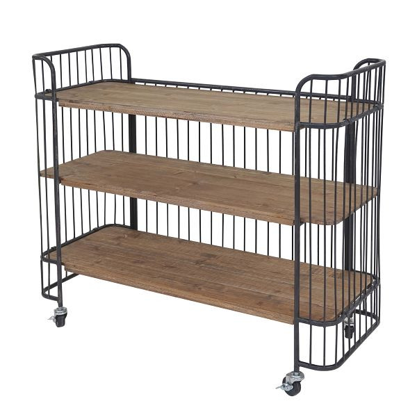 Mendler Rollwagen HWC-A43, Rollregal Servierwagen, Tanne Holz massiv Vintage 84x98x36cm, 57073