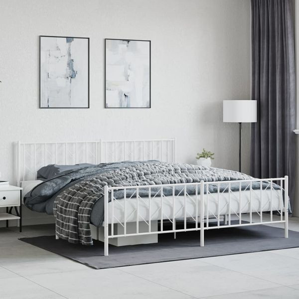 vidaXL Bettgestell mit Kopf- und Fußteil Metall Weiß 193x203 cm, 374510
