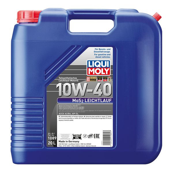 LIQUI MOLY Motoröl MoS2 Leichtlauf 10W-40, Kanister Kunststoff, VE: 20 Liter, 1089