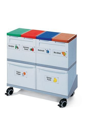 DENIOS Wertstoffsammelstation bestehend aus 2 x 30 l + 4 x 15 l Sammelboxen + Rollwagen, 188874