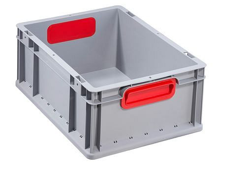 DENIOS classic-line Euro-Stapelbehälter B, rote Griffmulden, PP, 400 x 300 x 170 mm, VE: 10 Stück, 265203