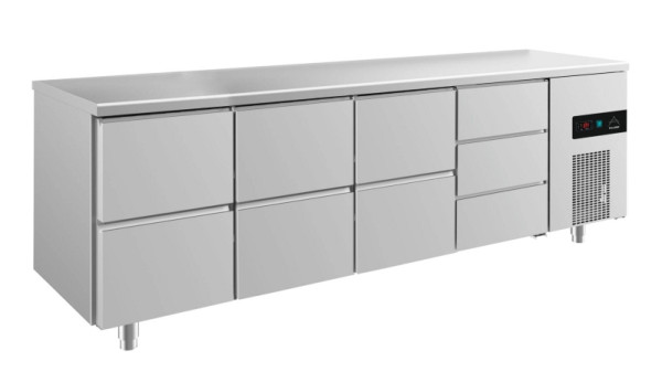 A&S Polarny Kühltisch -2 bis +8°C mit 3x zwei Schubladen und 1x drei Schubladen rechts, 2330 x 700 x 850 mm, KT4ZZZD