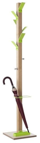 Deskin Garderobenständer aus Holz, 6 Haken Schirmständer, Grün, 350 x 350 x 1780 mm, 331938