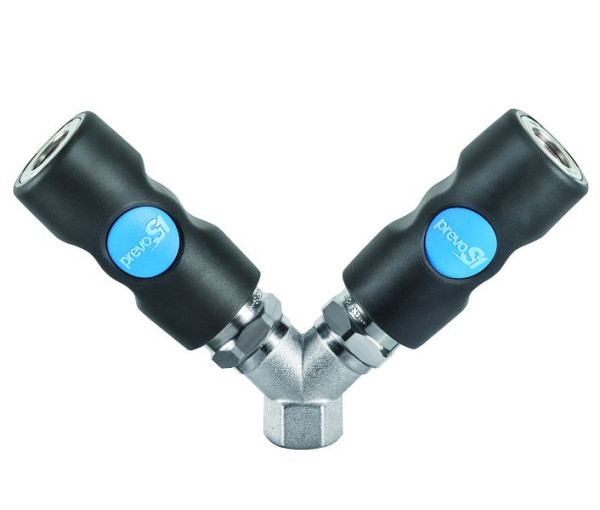 Prevost Rohrleitungsdose mit Innengewinde-2 Kupplungen + Ablass-Profil ISO 6150 B-Durchgang 8 mm, Eingang G 3/4, Ausgang 2 Kupplungen=ISI 08, ISI 088104WK