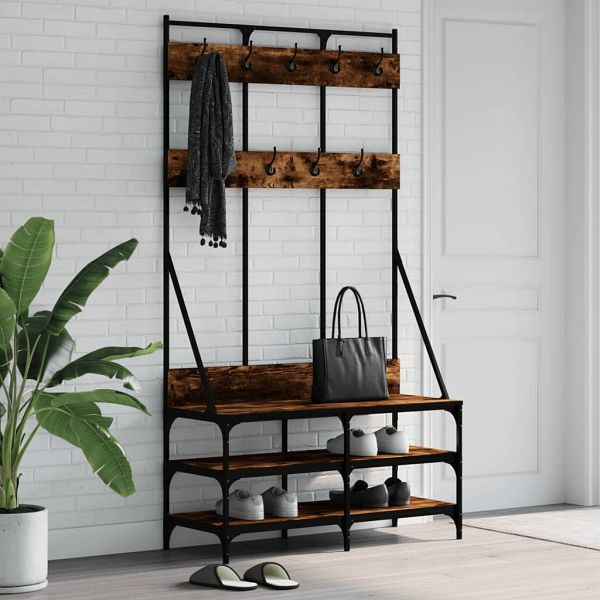 vidaXL Kleiderständer mit Schuhablage Räuchereiche 100x40x184 cm, 837839