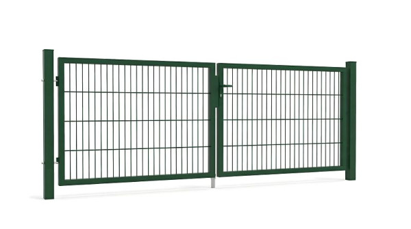GEWA Gartentor Economy 3m Breit 1,8m Hoch Doppelstabmattentor RAL6005 Moosgrün Inkl. Pfosten und Zubehör, DTE-656-1830-3000-TP50-6005