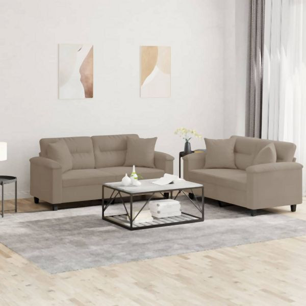vidaXL 2-tlg. Sofagarnitur mit Kissen Taupe Mikrofasergewebe, 3202326