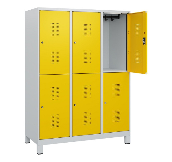 C+P Doppelstöckiger Spind Evolo PLUS, Füße, 6 Fächer, 1630x1200x500mm, 7035/1023, Zylinderschloss, 0493105-32 S10020