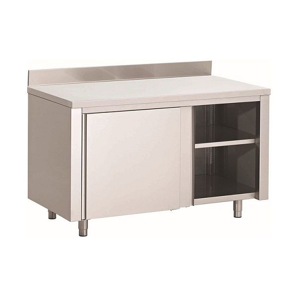 Gastro-Inox Edelstahl AISI 430 Arbeitsschrank mit Schiebetüren und Aufkantung, 1400x600x850mm, verstärkt mit 18mm dicker, beschichteter Spanplatte, 302.103