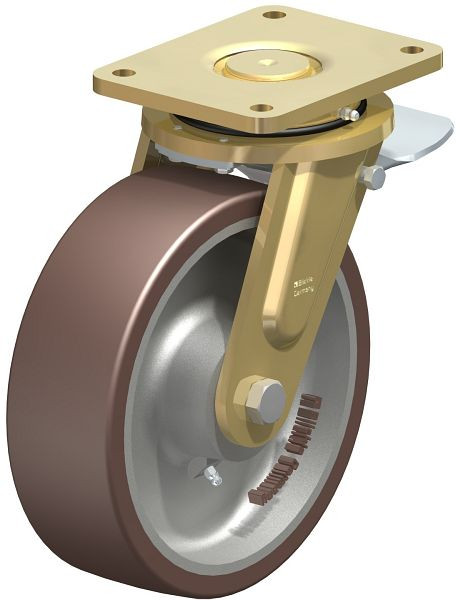 Blickle LS-GB 252K-ST Stahlgeschweißte Schwerlast-Lenkrolle, schwere Drehkranz-Ausführung mit Feststeller, Blickle Besthane®, Braun, 742333