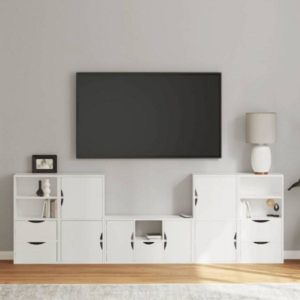 vidaXL 5-teilig Wohnwand mit Stauraum ODDA Weiß Massivholz Kiefer, 3365383