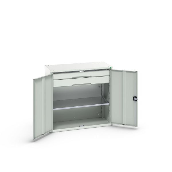 bott verso Flügeltürschrank mit Schubladen, mit 1 Fachboden und 2 Schubladen, BxTxH: 1050 x 550 x 1000 mm, Lichtgrau / Lichtgrau, 16926553.16