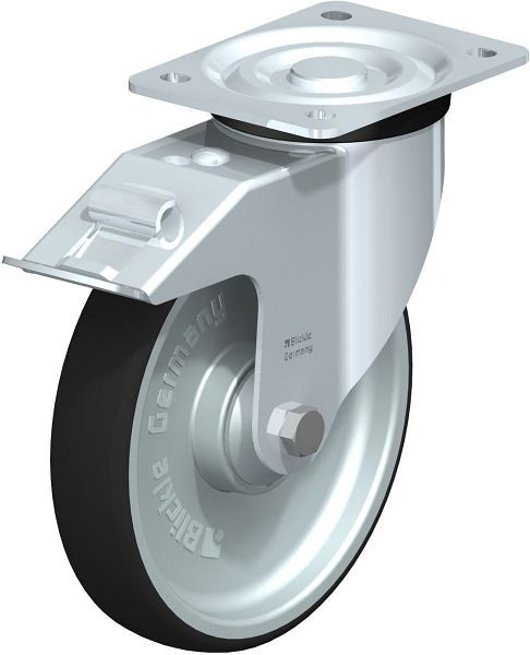 Blickle L-PATH 200K-FI Stahlblech-Lenkrolle, mittelschwere Ausführung, mit Anschraubplatte & Feststeller, Thermoplastisches Polyurethan, Grau, 847027