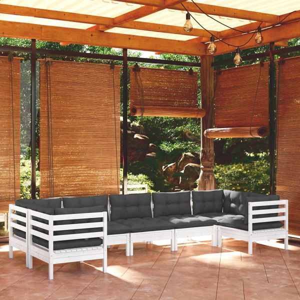 vidaXL 7-teilig Garten-Lounge-Set mit Kissen Weiß Kiefernholz, 3097308