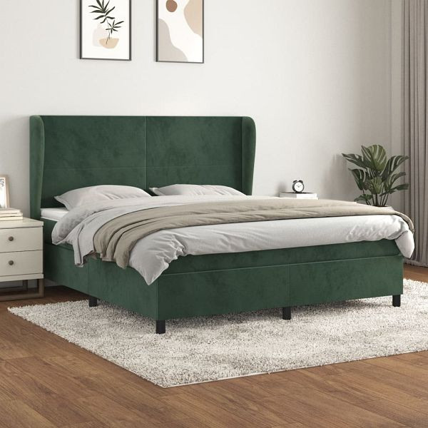 vidaXL Boxspringbett mit Matratze Dunkelgrün 180x200 cm Samt, 3129108