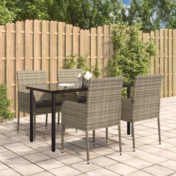 vidaXL 5-tlg. Garten-Essgruppe mit Kissen Schwarz und Grau Poly Rattan, 3185163