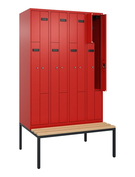 C+P Z-Spind Evolo PLUS, 8 Fächer, 2120x1200x815mm, 3020/3020, Zylinderschloss, Material Sitzfläche Buche-Hartholz, Sitzbank, 0490537-408 S10052