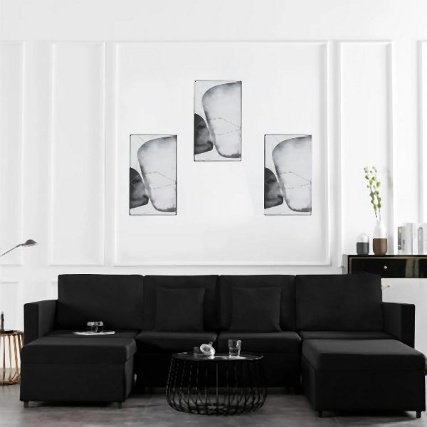 vidaXL 4-Sitzer Ausziehbares Schlafsofa Stoff Schwarz, 287224