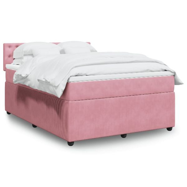 vidaXL Boxspringbett mit Matratze Rosa 140x190 cm Samt, 3290051