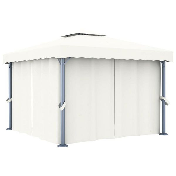 vidaXL Pavillon mit Vorhang 3x3 m Cremeweiß Aluminium, 3053377