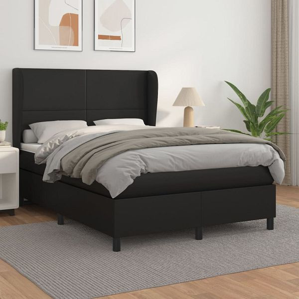 vidaXL Boxspringbett mit Matratze Schwarz 140x190 cm Kunstleder, 3128907