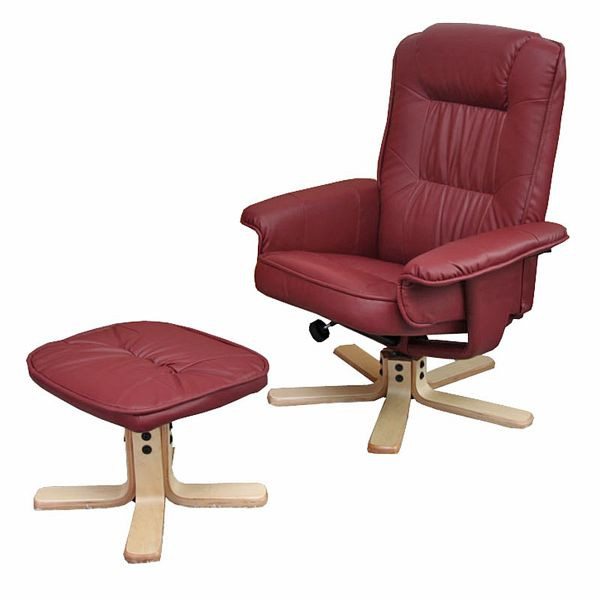 Mendler Relaxsessel Fernsehsessel Sessel mit Hocker M56 Kunstleder, bordeaux, 14033