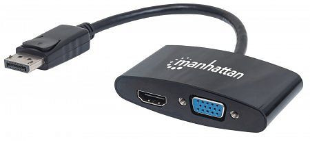 MANHATTAN 2-in-1 4K DisplayPort-Adapter, DisplayPort-Stecker auf HDMI/VGA-Buchse, passiv, schwarz, 152587