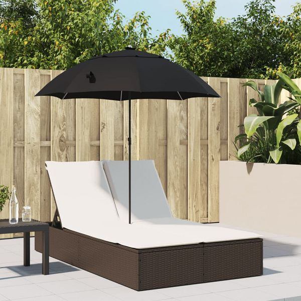 vidaXL Doppel-Sonnenliege mit Kissen & Sonnenschirm Braun Poly Rattan, 368082