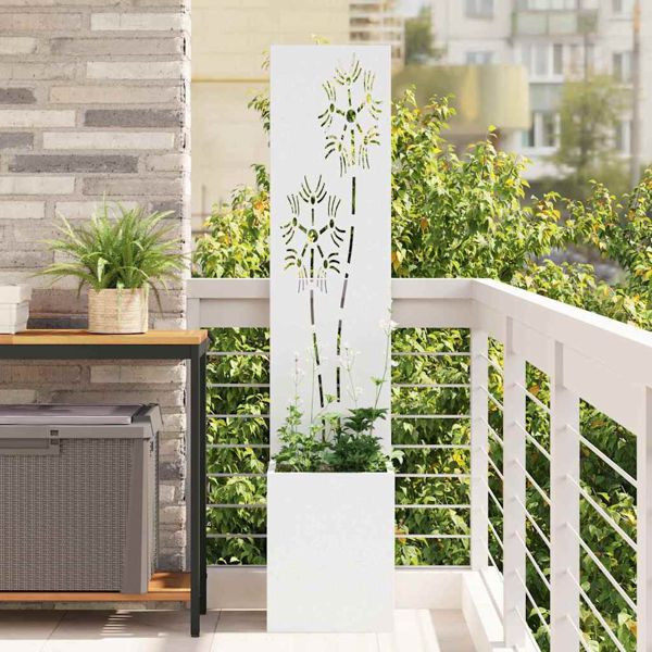 vidaXL Garten Sichtschutz-Leinwand Floral Weiß 32 x 140 cm, 876365