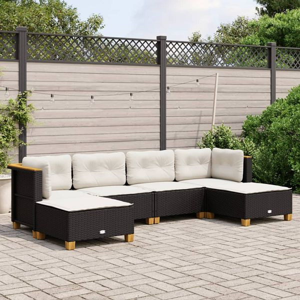 vidaXL 6-teilig Garten-Sofagarnitur mit Kissen Schwarz Poly Rattan, 3261947