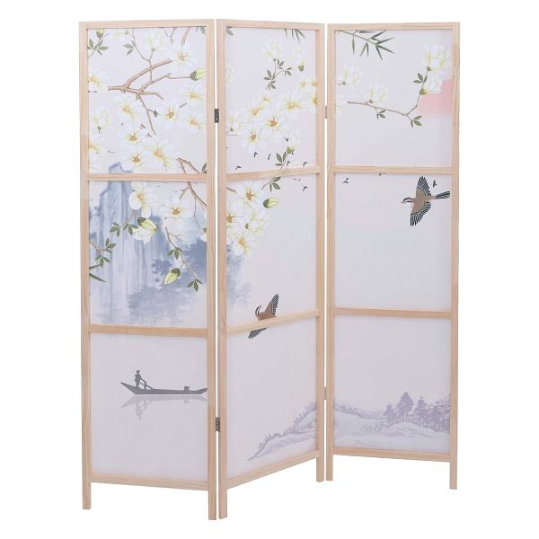 Mendler Paravent HWC-O70, Trennwand Sichtschutz Raumtrennung Naturmotive Holz MVG Polyethylen 170x137cm, Flusslandschaft, 130674
