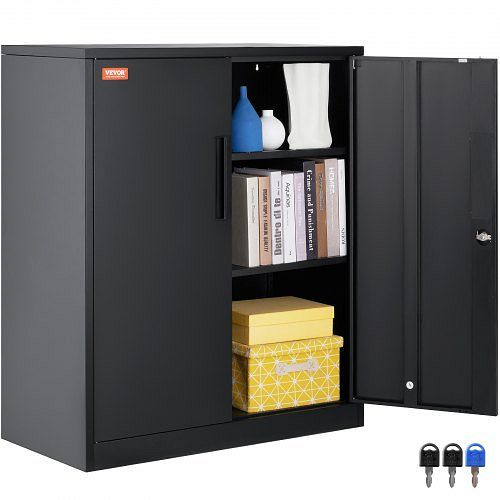 VEVOR 3-Stockiger Aktenschrank mit 2 Magnetischen Türen, 90,72 kg Belastbar pro Regal, Abschließbar, ZXCWJCQHY3180B55IV0