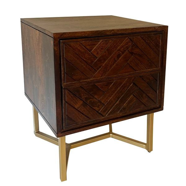 Wohnling Nachttisch Akazie Massivholz 45x40x57cm Nachtschrank Boxspringbett, Nachtkonsole Braun Modern mit 2 Schubladen, WL7.039