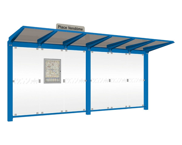 Procity Wartehalle Venedig - Ohne Seitenverkleidungen, Farbe RAL 5010, Maße: Breite 5000 x Höhe 2422 x Tiefe 1520 mm, 529660.5010