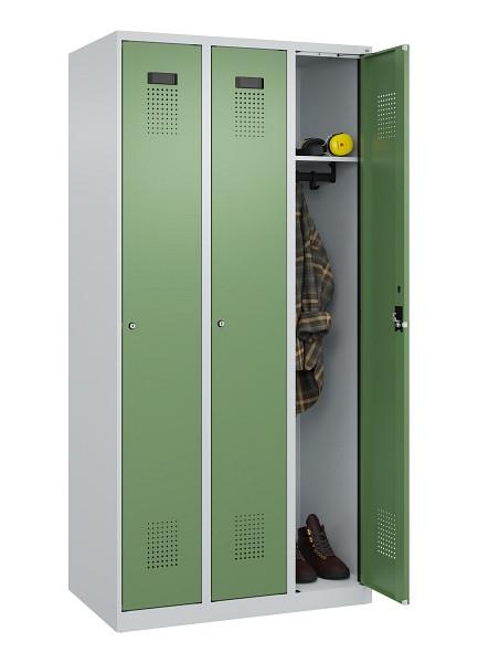 C+P Spind Evolo PLUS, 3 Abteile, 1850x900x500mm, 7035/6011, Verschluss Zylinderschloss, Ablageböden 3, 049000-30 S10037