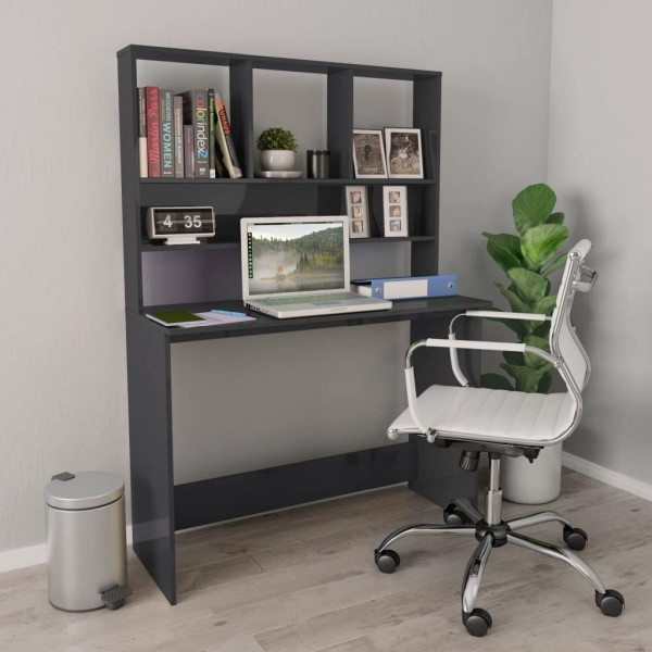 vidaXL Schreibtisch mit Regalen Hochglanz-Grau 110x45x157 cm, 800395