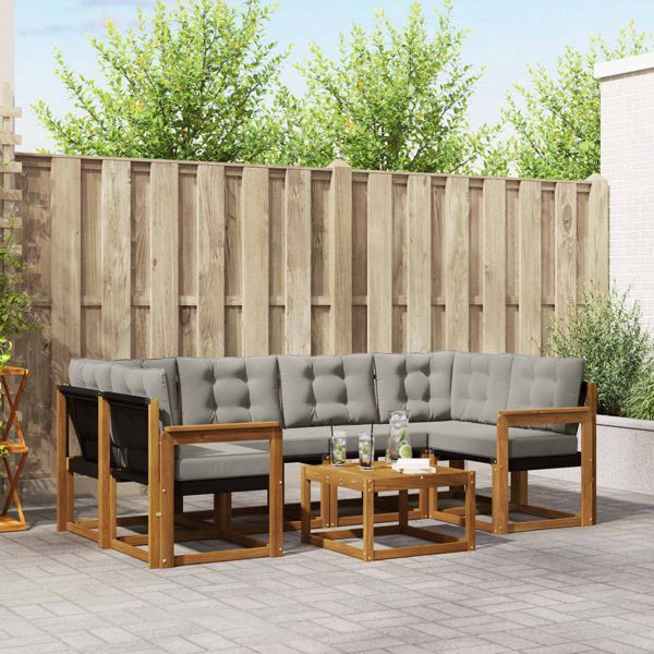 vidaXL Outdoor-Sofagarnitur mit Kissen 7-teilig Natürlich und Hellgrau, 3368442