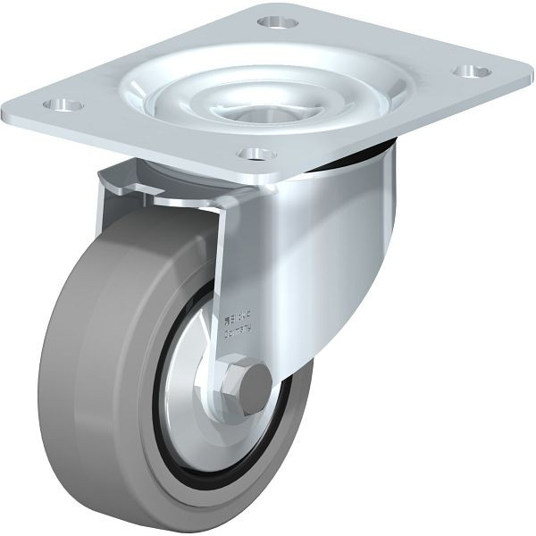 Blickle LK-POEV 100XR-3-SG-FA Stahlblech-Lenkrolle, schwere Ausführung, mit Anschraubplatte, Elastik-Vollgummi, Grau, 851006