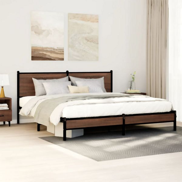 vidaXL Metallbett ohne Matratze Braun Eichen-Optik 180x200 cm, 3301405