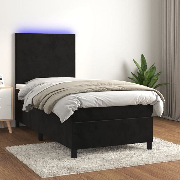 vidaXL Boxspringbett mit Matratze & LED Schwarz 90x200 cm Samt, 3135983