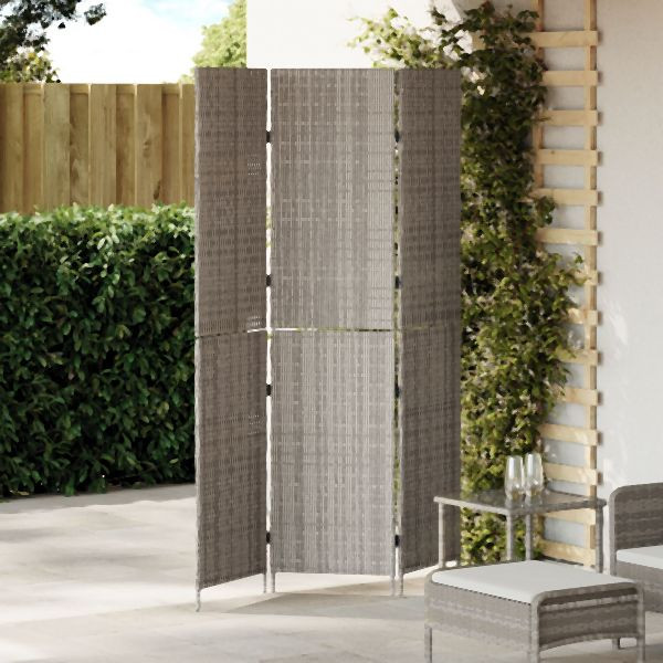 vidaXL Raumteiler 3 Panels Faltbar Grau 147x180 cm Poly Rattan, 42003670