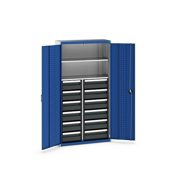 bott cubio Koffer-Flügeltürenschrank bestückt mit 12x varioSlide, BxTxH: 1050x400x2000mm, RAL 7035 / RAL 5010, 40032039.11V