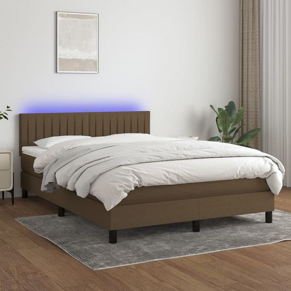 vidaXL Boxspringbett mit Matratze & LED Dunkelbraun 140x190 cm Stoff, 3133312