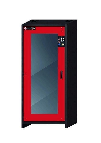 asecos Sicherheitsschrank Q-DISPLAY-30, Q30.195.086.WDFW in verkehrsrot RAL 3020 mit 4x Auszugswanne Standard (Edelstahl), 32781-066-30056