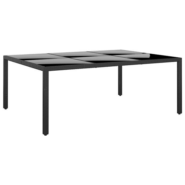 vidaXL Gartentisch 200x150x75 cm Hartglas und Poly Rattan Schwarz, 310586