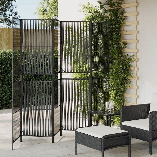 vidaXL Paravent 6-teilig Schwarz Poly Rattan, 365384, 8721012244269
