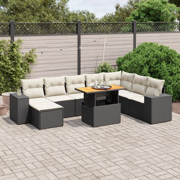 vidaXL 9-teilig Garten-Sofagarnitur mit Kissen Schwarz Poly Rattan, 3275961