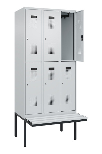 C+P Doppelstock-Spind Evolo PLUS, Bank, 6 Fächer, 2120x900x815mm, 7035/7035, Zylinderschloss, Sitzfläche Kunststoff, 0493407-30 S10121