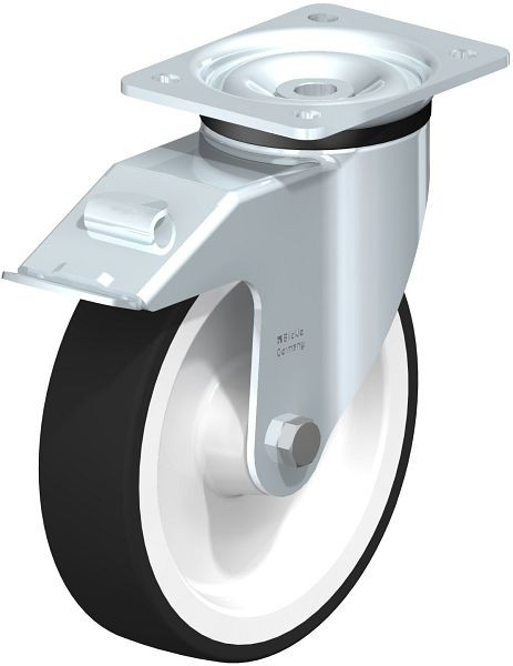 Blickle LK-POTH 200R-FI Stahlblech-Lenkrolle, schwere Ausführung, mit Anschraubplatte & Feststeller, Thermoplastisches Polyurethan, Grau, 615872