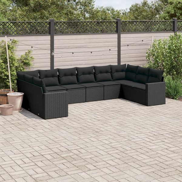 vidaXL 10-teilig Garten-Sofagarnitur mit Kissen Schwarz Poly Rattan, 3251802